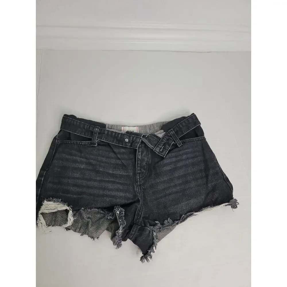Urban Outfitters BDG Jean Shorts Womens SZ 29 Fold Over Waist Button Fly Black